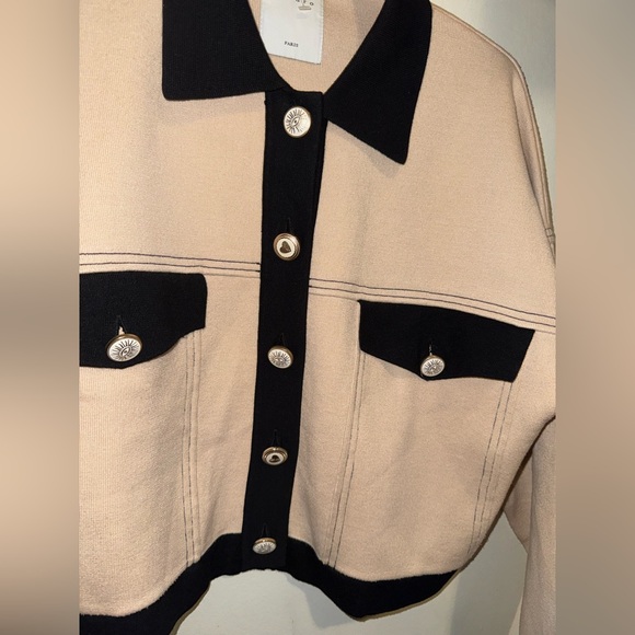 NWOT Sandro Cher Cropped Contrast-Trim Knit Cardigan Caotigan - Picture 8 of 9